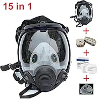 Muhubaih 15in1 Full Face Large Size Gas Dust Mask & Accessories (Gas Mask + Cotton Filter + Filter Cartridge + Filter Cover),Widely Used in Organic Gas,Paint spary, Chemical,Woodworking (black 15in1)