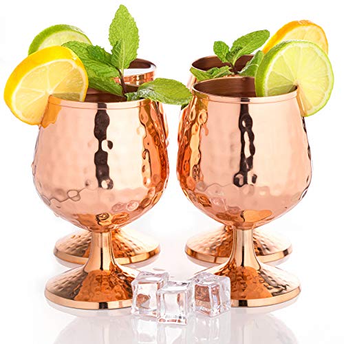 Copper Cognac glasses set of 4-14oz - Solid copper snifters - Moscow mule mugs for brandy, congnac, wine. - 7th anniversary gift.