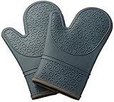 KUUK Silicone Oven Mitts/Gloves with Non-slip Grip (1 Pair) (Grey)