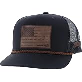 HOOEY Liberty Roper Hat - Adjustable Snapback Mesh Trucker Cap with Leather USA Flag Patch and Western Rope Trim