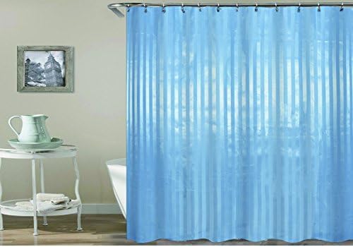 Stripe Solid Color Waterproof Favric Bathroom Shower Curtain with 12 hooks 72by72 inches (blue)