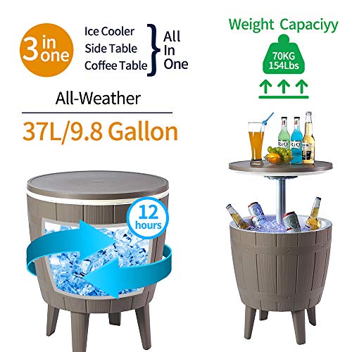 Nuzanto 37L/39.2Qt/9.8Gallon Wood Texture LED Beer Wine Ice Cooler All