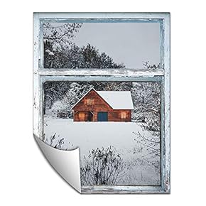 Wall Paper Small Wall Mural Snowscape Out of The Window Wall Art Removable Wall Decoration for Bedroom Living Room - 24x32 inches