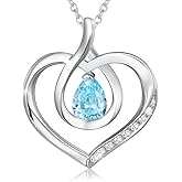 AGVANA Valentines Day Gifts Heart Birthstone Necklace for Women Sterling Silver Genuine or Created Gemstone Forever Love Pendant Necklace Fine Jewelry Anniversary Birthday Gifts for Women Mom Wife