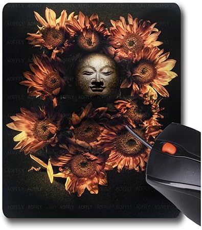 AOFFLY Joe Felzman Photography - Budda Head In A Bed Of Daisies - Non-Slip Rubber Mousepad Gaming Mouse Pad