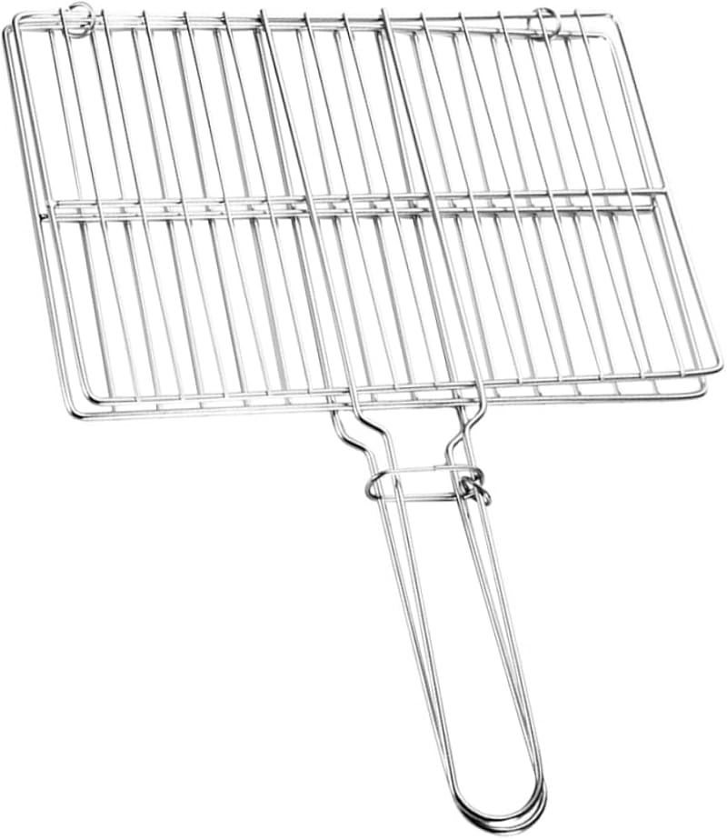 SUPVOX Stainless Steel BBQ Fish Grill Basket Handle Thickened Mesh Steak