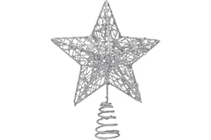AKOAK Sparkly Mini Hollow Christmas Tree Top Star - Christmas Tree Decoration or Indoor Party Home Decor (Silver, 5.9 inches)