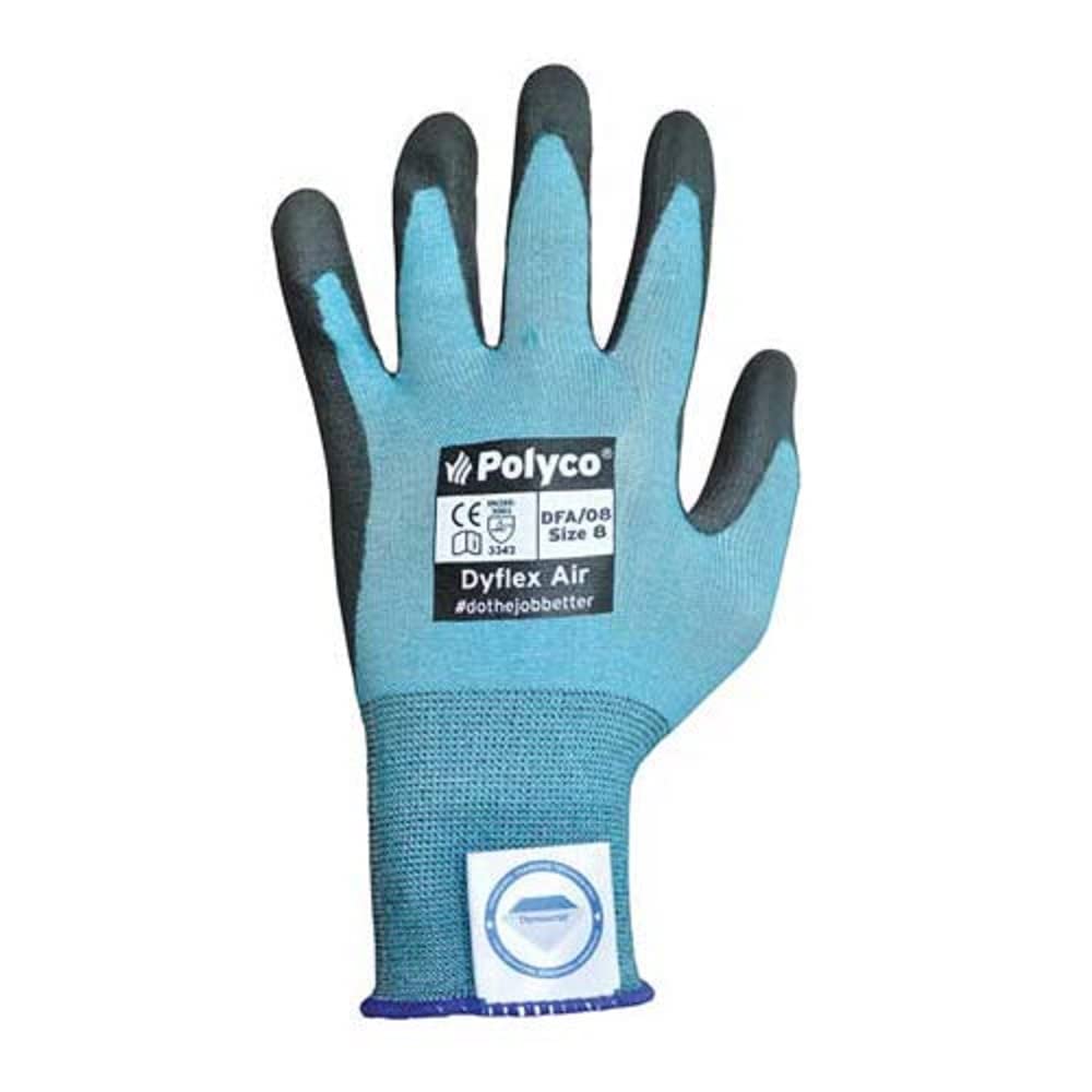 Polyco DFA/09 Dyflex Air Glove, Size 9, Black/Blue