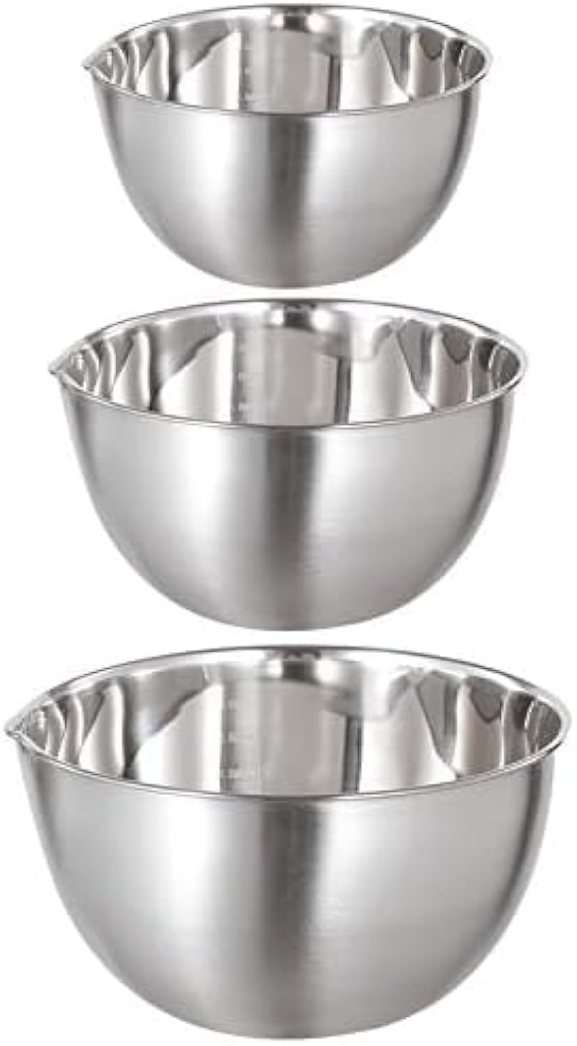 FAB4HOME Mixing Bowls 3 Pieces Stainless Steel Mixing Bowl Set Mixing Bowl with Spout Nesting Metal Bowl for Baking Cooking Food Preparing 1.5L/ 3L/ 5L Dishwasher Safe (18/8 Stainless Steel, 1)