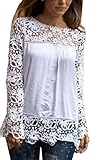 Lovaru Women's White Lace Sleeve Chiffon Patchwork Shirt Fashion Blouse