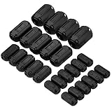Wellcn 26 Pcs Ferrite Cores - EMI RFI Noise Filter Clip for 3mm/ 5mm/ 7mm/ 9mm/ 13mm Diameter-Black