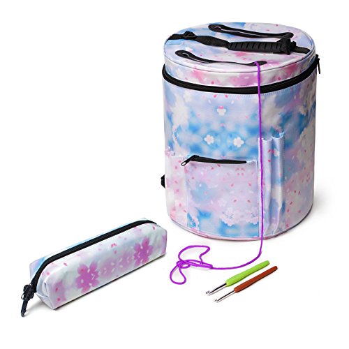 goldwheat Knitting Bag Waterproof Yarn Storage Organizer Bag Large Crochet Bag with Knitting Accessories Case,Blue - Thumbnail 2