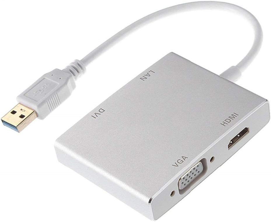 CAheadY 4 in 1 USB 3.0 to 4K HDMI VGA DVI RJ45 Gigabit Ethernet Lan Adapter Converter White