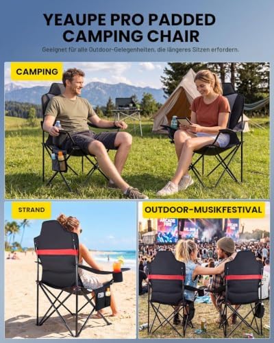 Campingstuhl Faltbar Bequem Gepolster, 150 KG Belastbar