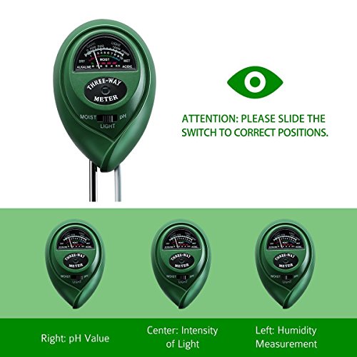 Attom Tech Soil Test Meter, 3-in-1 Moisture/Sun-light/pH Sensor Meter Soil Test Kits Gardening Tool, Test function for Home and Garden, Plants, Farm, Indoor/Outdoor Use
