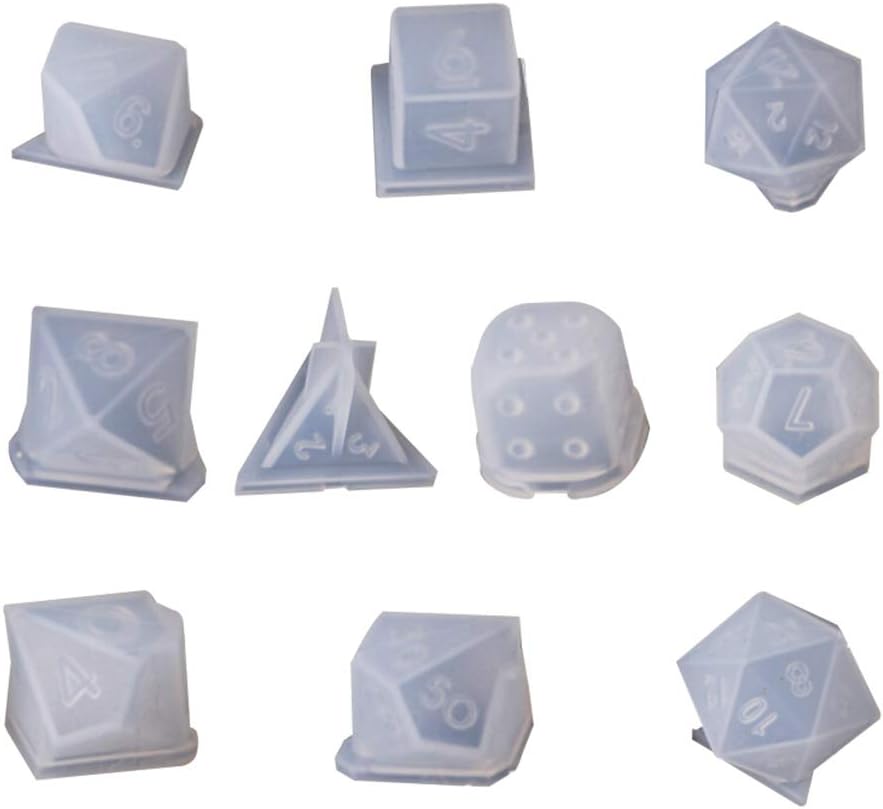 Jangmener 10 Pcs/Set DIY Dice Transparent Epoxy Mold UV Resin Dice Game Silicone Molds Crafts Making Mould