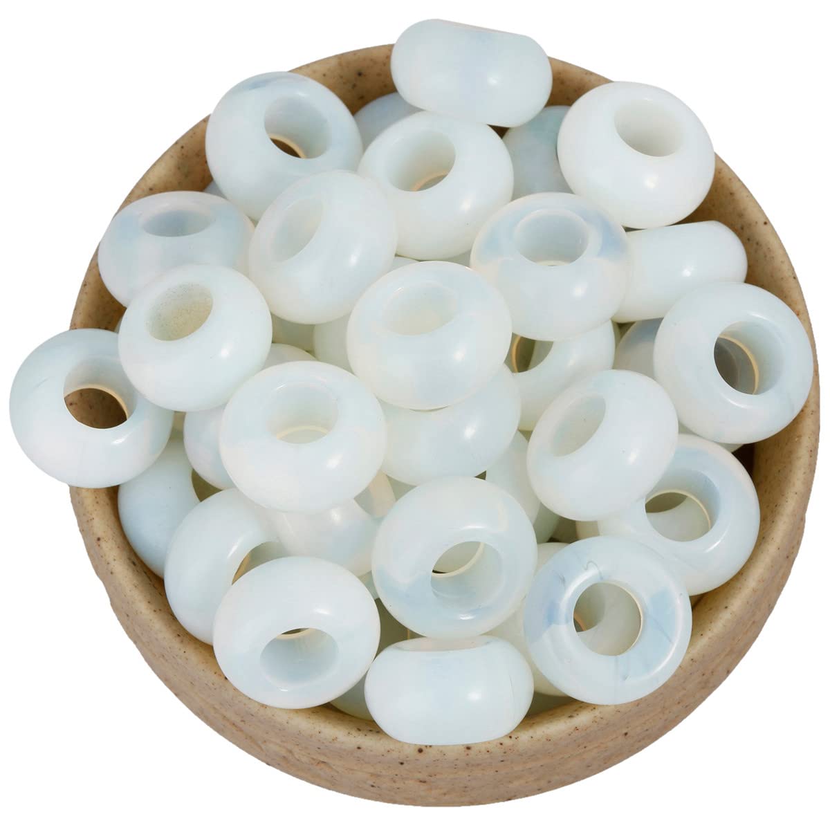 Nupuyai Opalite Large Hole Stone Rondelle Loose Charms fits Bracelet, European Crystal Stone Beads for Jewellery Making Set of 30