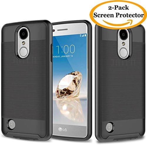 LG K20 Plus Case, LG K20 V Case, LG Harmony Case, LG Grace Case, JATEM Minimalistic Design Hybrid [Slim Fit] Smooth Hard Cover with TPU Case + 2 HD Screen Protectors and Stylus Pen (Black/Black)