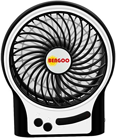 USB Fan BenGoo Table Desk Mini Fan Electric Portable Cooling Fan with Rechargeable Battery for Room Office Travelling Camping Use–Black (Remove the Plastic film in the Battery Case before Operation)