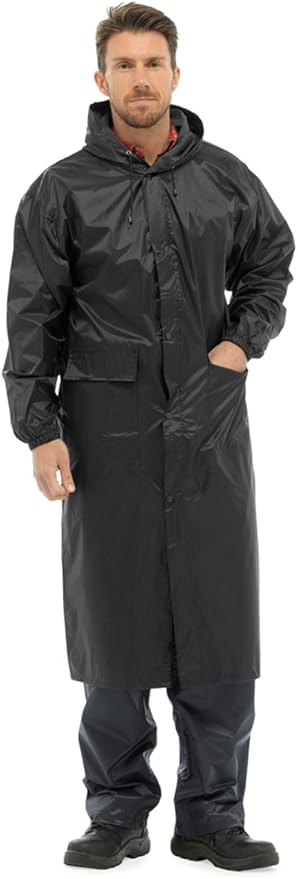 Mens Long Length Waterproof Hooded Rain Coat/Jacket: Amazon.co.uk: Clothing