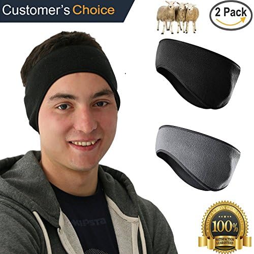 Fleece Ear Warmers Headband / Ear Muffs for Men &amp; Women - Stay Warm &amp; Cozy with our Thermal Polar Fleece &amp; Performance Stretch. Perfect for Sports &amp; Daily Wear (Pack 2, 1Black, 1Grey) One Size
