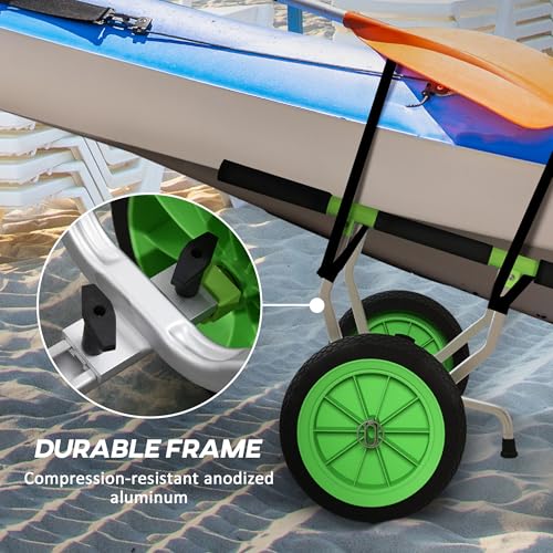 Soozier Heavy Duty Kayak Cart, 220 lbs Capacity Canoe Trolley Cart with Adjustable Width, 10'' Flat-Free Wheels and Tie-Down Straps, for Canoes Paddleboards Boats