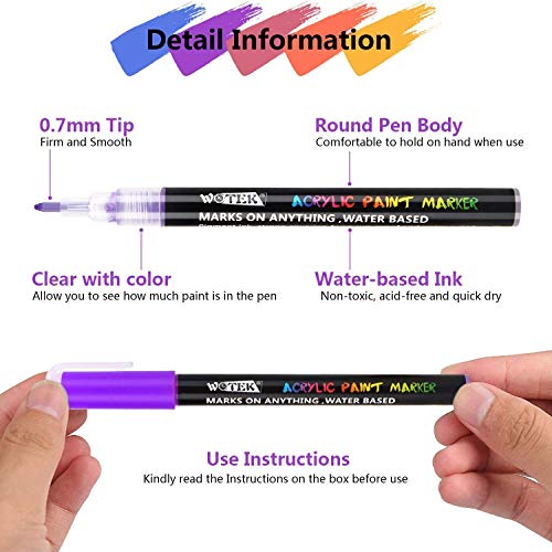 Stylos à peinture acrylique 18 couleurs Marqueurs à base d\'eau pour la pierre, la céramique, le verre, le bois, la toile, 0.7mm Pointe fine pour la peinture rupestre ou les projets de bricolage