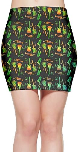Music Musical Instrument Guitar Trumpet Women's Ease In Comfort Stretchable Above The Knee Pencil Skirt Mini Skirt S
