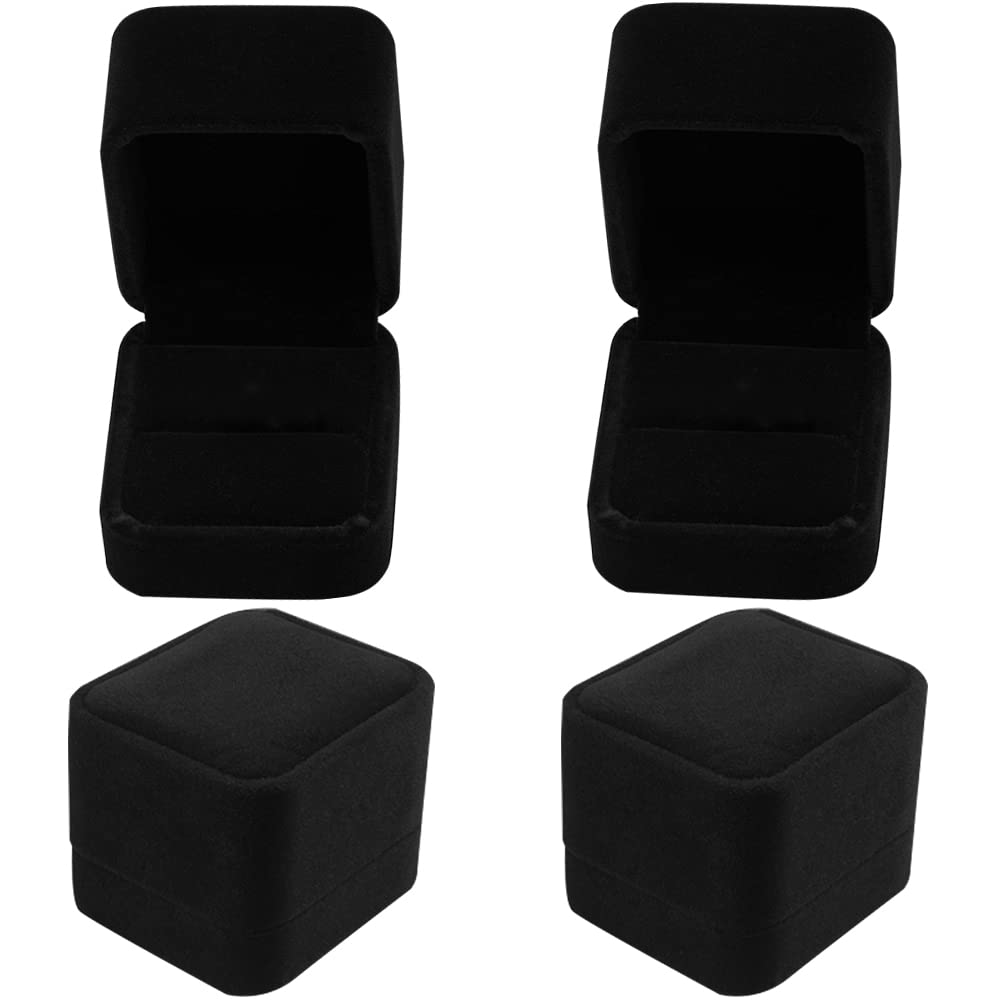 Ring Gift Boxes, 4 PCS Velvet Ring Box Single With Lids Earring box Jewellery Boxes Black Ring Boxes for Rings Jewellery Bulk Engagement Wedding Day Valentine's Day Birthday Gifts