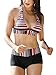 Zando Halter Bikini Set with Boyshort Push Up 2 Piece Swimsuit Bating Suit for Women Pink Black Stripe M (US Size= 4-6)
