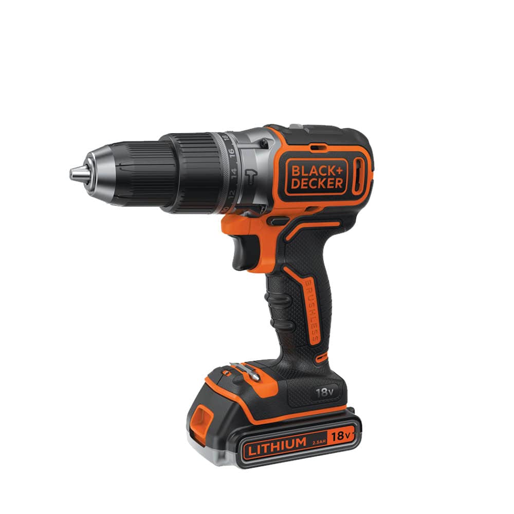 Black+Decker Perceuse À Percussion Brushless Sans Fil - 2 Batteries 2,5Ah, 18V - Bl188E2K-Qw - Noir