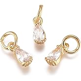 KitBeads 20pcs Cubic Zirconia Teardrop Charms - Real 18K Gold Plated Water Drop Transparent Crystal for Jewelry Making Bracelets Necklace Crafts Bulk