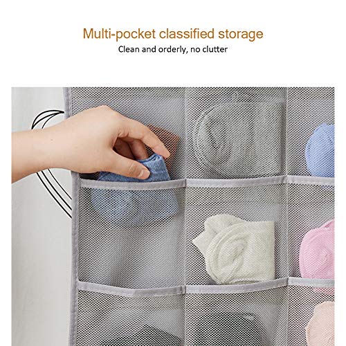 Aoolife 30 Mesh Pockets Hanging Storage Organiser with Metal Hanger, Dual-Sided Hanging Closet Organizer for Underwear, Stocking,Bra and Sock (Grey) - Thumbnail 2