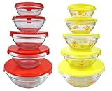 Imperial 10 Pcs Glass Nested Dipping or Storage Bowls with Red and Yellow Lids - 2 Pack