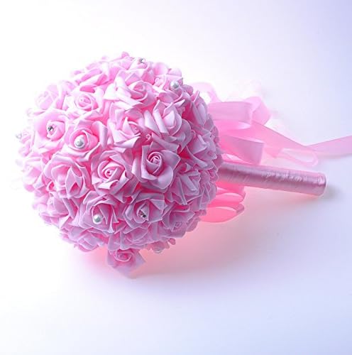 DYF Western Bubble Pearl Rose Wedding Hand Holding Simulation Flower,Pink