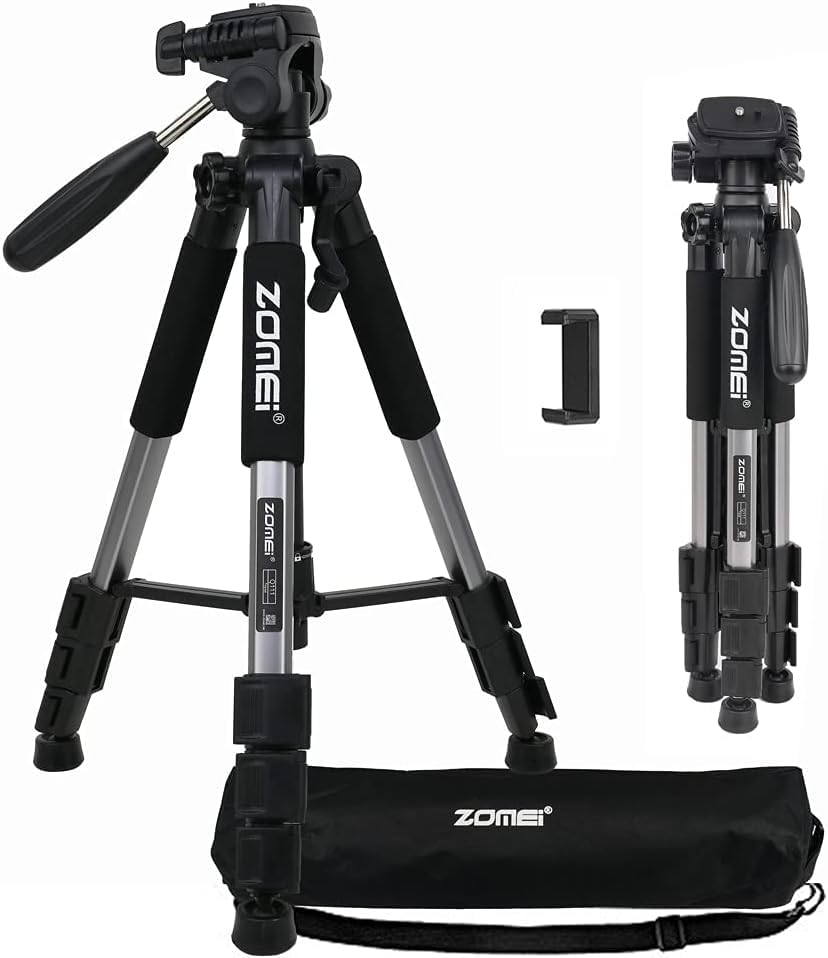 Camera Tripod, ZOMEi Q111 Lightweight 55" Pan Head Stand with Carry Bag for Projector Gopro Tablet Smartphones YouTube Live Chat DSLR EOS Canon Nikon Sony Samsung (Silver)