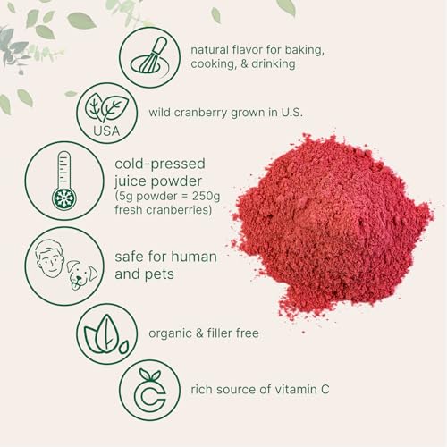 Sustainably US Grown, Organic Cranberry Juice Powder (Wild Cranberry Supplements Cold Pressed), 8 Ounce | Supports Urinary Tract Cleanse & Prostate Health* | Filler Free, Water Soluble, Pet Friendly