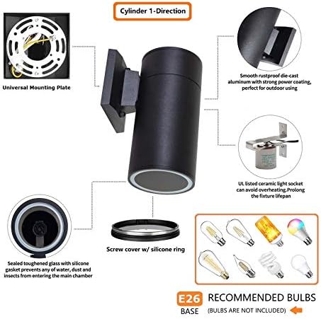 Outside Wall Gentle, ZUUKOLE exterior Lighting – ETL Listed, Die-cast Aluminum Anti-Rust Waterproof Wall Mount Cylinder Design – 1-Course Up or Down Gentle Fixture for Porch, Storage, Doorway or Patio