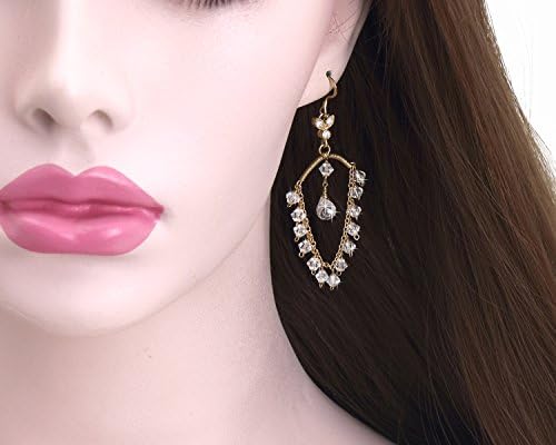 Silver wire drape chain earrings, Crystal chandelier sterling silver drape chain clusters, 925 sterling silver dangle earrings