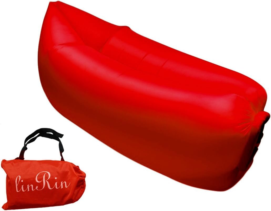 LinRin Outdoor Inflatable Lounger Nylon Fabric Beach Lounger Convenient Compression Air Bag Hangout Bean Bag Portable Dream Chair (red)