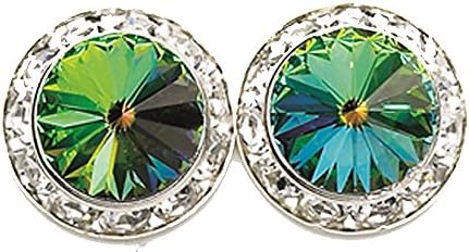 15mm Vitrail Swarovski Round Crystal Rhinestone Earrings - Nickel &amp; Lead Free Clip On - Made in the USA