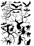 Halloween Window Cling set of Cats, Bats and Trees 8x11.5 Sheet Black