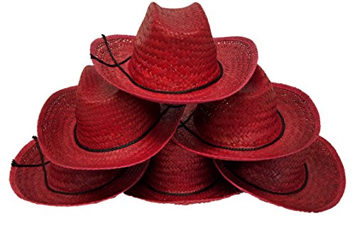 Cowboy Hats for Adults, Woven Grass Cowboy Hats, RED Color (12 Piece Pack)