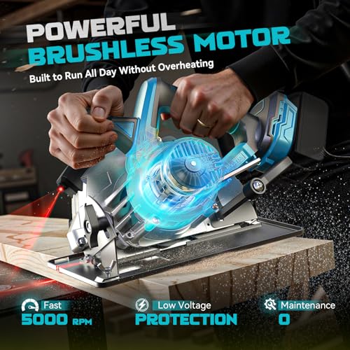 LIVOWALNY Circular Saw Compatible with Ma-kita 18V Batteries, Hand Circular Saw 66 mm with Saw Blade Ø165 x Ø20mm, Angle Tilt Adjustable without Tools (Tool Only)-Blue