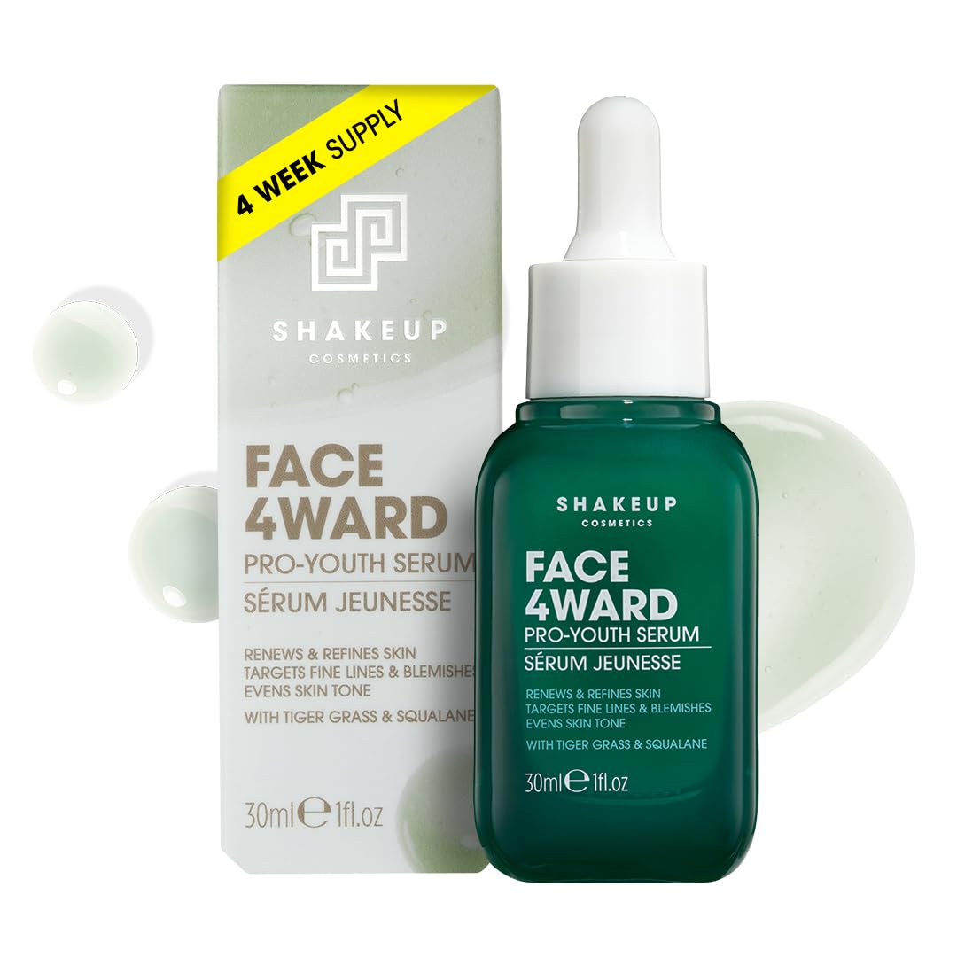 Shakeup Cosmetics Mens Anti-Ageing Face Serum, Targets Wrinkles & Repairs Damage and Scars. Vegan with Tiger Grass & Squalane, Suitable for Day & Night Use, 30ml. Aka. FACE 4WARD PRO-YOUTH SERUM