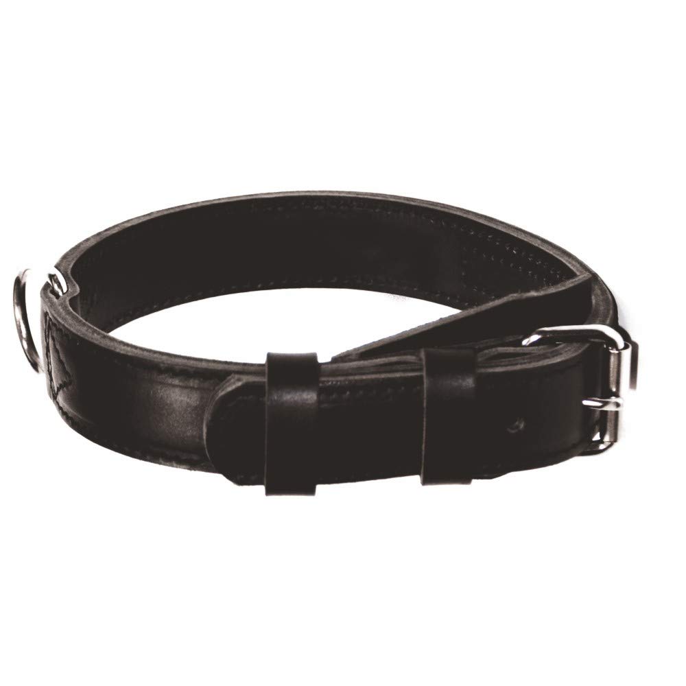 DINGO GEAR Civilian Genuine Leather Dog Collar, Strengthened and Stitched in Multiple Layers, for Training and Walks, Neck Girth 56-64 cm, Black (S04042)