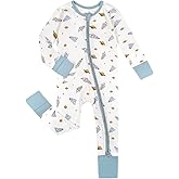 Teach Leanbh Unisex Baby Cotton Pajamas with Mittens and Feet Cuffs 2 Way Zipper Long Sleeve Romper Sleep and Play