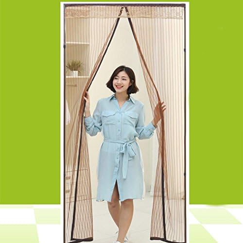 Stripe Mesh curtain,Anti-mosquito anti-dust superfine grid Magnetic curtain Europe simple silent Fly screen mosquito nets -Coffee 240x120cm(94x47inch)