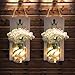 MorTime 2 pcs Waterproof Handcrafted Hanging Glass Mason Jar Sconces Wall Decor With 8 Different Functions LED Lights, Wooden Boards with White Hydrangea And Remote Control (2pc)