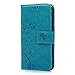 Galaxy Core Prime Case,Samsung G360 Case - Badalink Embossed Wallet Premium PU Leather with Fashion Flowers Butterfly Flip Cover with Hand Strap & 3D Cute Elephant Dust Plug & Stylus Pen - Blue